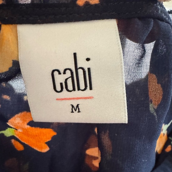 CAbi Sunset Kiss Navy Floral Sheer Blouse with Ruffle Sleeves- Medium - Picture 6 of 7